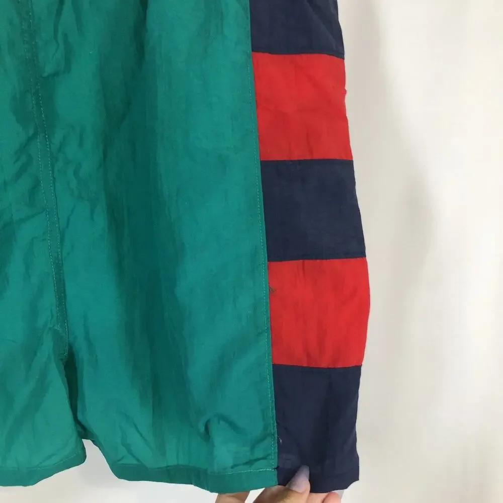 Colorblock Swim Trunks Green Red Nylon Athletic Mens Works Size Large Vintage